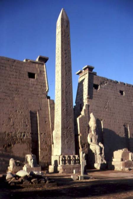Centre of the facade with the obelisk and a statue of Ramesses II (1298-32 BC) New Kingdom (photo) from Egyptian