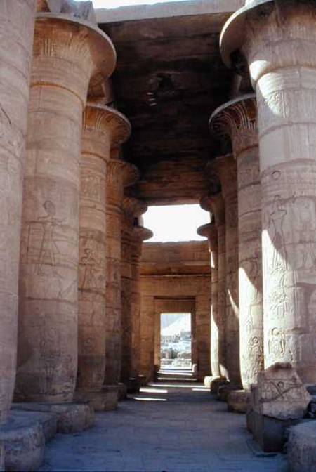 Columns with papyrus shafts and lotus capitals in the Great Hypostyle Hall, New Kingdom from Egyptian