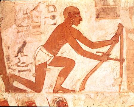 Construction of a wall, detail of a man with a hoe, from the Tomb of Rekhmire, vizier of Tuthmosis I from Egyptian