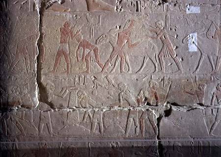 Harvest scene, detail of relief decoration from the Mastaba of Akhethotep at Saqqara from Egyptian