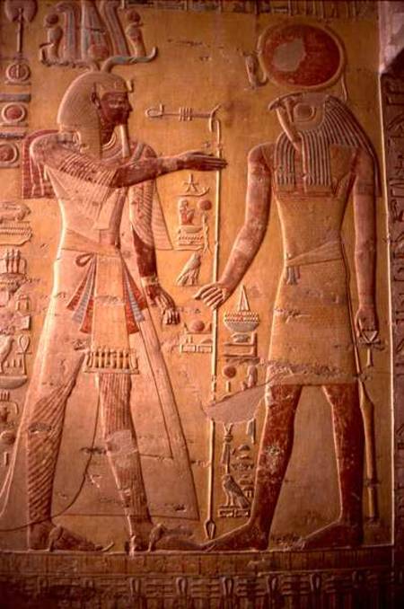 Relief depicting Merneptah (1236-1223 BC) being greeted by Re-Herakhty, from the Tomb of Merneptah, from Egyptian