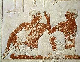 Painted relief depicting a flute player and a singer at a funerary banquet, from the Tomb of Nenkhef