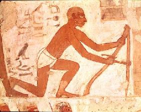 Construction of a wall, detail of a man with a hoe, from the Tomb of Rekhmire, vizier of Tuthmosis I