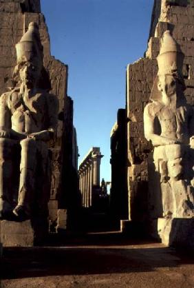 Entrance passage of the pylon and flanking statues, New Kingdom