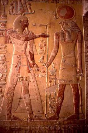 Relief depicting Merneptah (1236-1223 BC) being greeted by Re-Herakhty, from the Tomb of Merneptah,