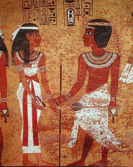 Tutankhamun (c.1370-1352 BC) and his wife, Ankhesenamun, from his tomb, New Kingdom from Egyptian