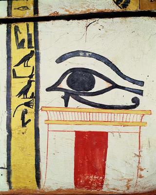 Wedjat Eye, detail from the sarcophagus cover of the Lady of Madja, New Kingdom, c.1450 BC (painted from Egyptian 18th Dynasty