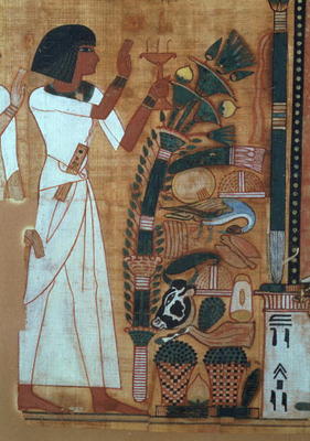 The Fumigation of Osiris, page from the Book of the Dead of Neb-Qued, Egyptian, New Kingdom (papyrus from Egyptian 19th Dynasty
