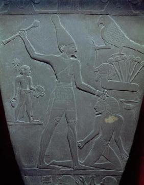 The Narmer Palette: ceremonial palette depicting King Narmer, wearing the white crown of Upper Egypt