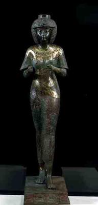 Statue of the Divine Adoratress Karomama, Third Intermediate Period (bronze with gold, silver & elec from Egyptian 22nd Dynasty