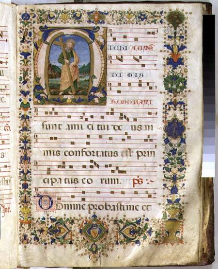 Ms 540 f.3r Page with historiated initial 'M' depicting St. Andrew, from a choir book from San Marco from  (eigentl. Domenico Tommaso Bigordi) Ghirlandaio Domenico