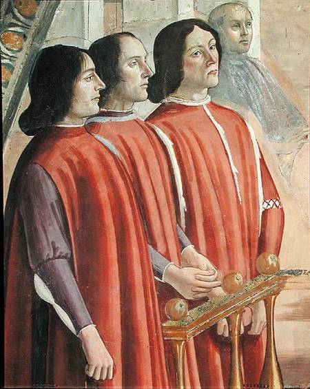 Members of the Sassetti family, from a scene from a cycle of the Life of St. Francis of Assisi from  (eigentl. Domenico Tommaso Bigordi) Ghirlandaio Domenico