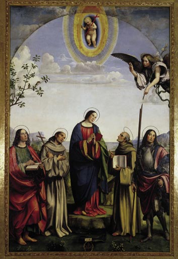 Verkuendigung an Maria mit Heiligen from (eigentl. Francesco Raibolini) Francia