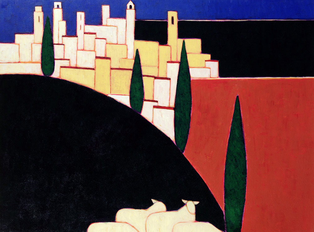 San Gimignano with Sheep, 1999 (acrylic on paper)  from Eithne  Donne
