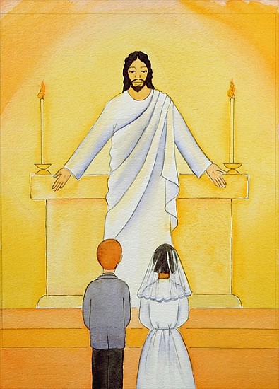 At their First Holy Communion children meet Jesus in the Holy Eucharist, 2006 (w/c on paper)  from Elizabeth  Wang