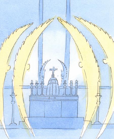 The angels guard the Lord, Who is present in the Tabernacle in the Blessed Sacrament