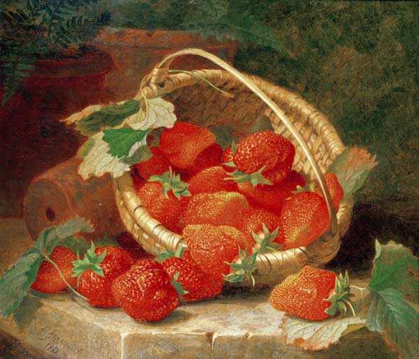 A Basket of Strawberries on a stone ledge from Eloise Harriet Stannard