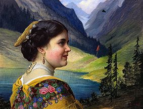 Münchnerin in dress in front of mountains sea from Emil Karl Rau