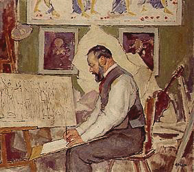 Ferdinand Hodler at the outline of the wall pictures for the city hall Hanover from Emil Orlik