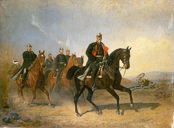 Emperor Wilhelm I. of Preussen to horse with Bismarck and Moltke from Emil Volkers