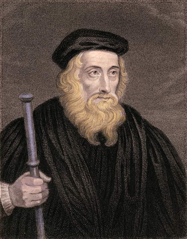 Portrait of John Wycliffe (c.1330-84) engraved by James Posselwhite (1798-1884) after a print by G. from English School
