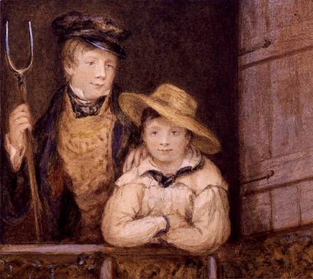Two Boys at a Barn Door from English School