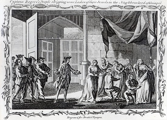 Captain Rogers'' People stripping some Ladies of their Jewels in the Neighbourhood of Guiaquil from English School