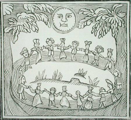 Circle of Witches Dancing Beneath a Full Moon, illustration from a collection of chapbooks on esoter from English School