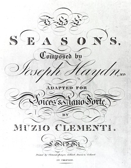 Cover of the score sheet of ''Seasons'' Joseph Haydn (1732-1809) from English School