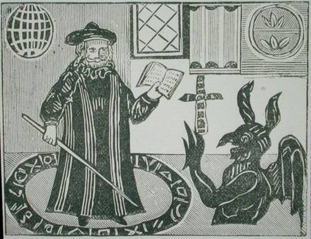 Dr Faustus in a Magic Circle, frontispiece of Gent's translation of 'Dr Faustus' from English School