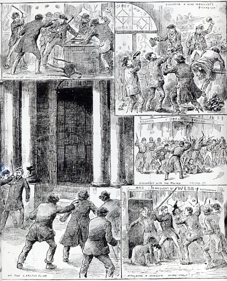 Great Riots in London, illustration from ''Pictorial News'', February 20th 1886 from English School