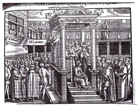 Hugh Latimer (c.1485-1555) Preaching before King Edward VI (1537-53) at Westminster in 1547 from English School