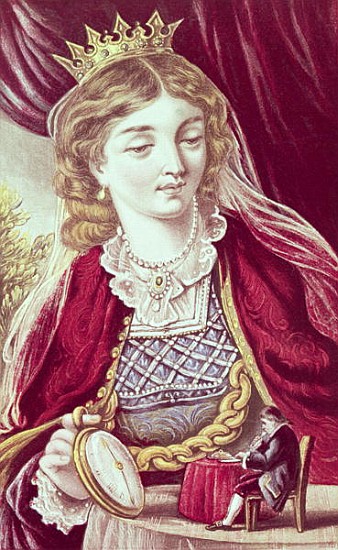 I had a table placed upon the same at which her majesty ate, just at her elbow'', illustration from  from English School