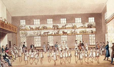 Mr Owen's Institution, New Lanark (Quadrille Dancing), engraved by George Hunt from English School