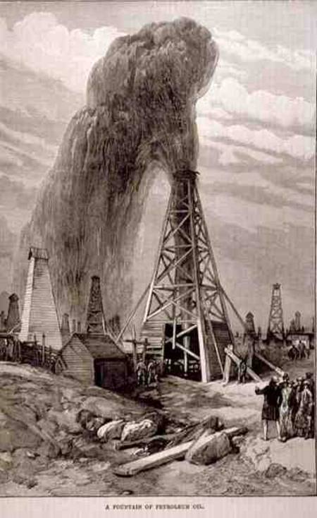 The Petroleum Oil Wells at Baku on the Caspian: A Fountain of Petroleum Oil, from 'The Illustrated L from English School