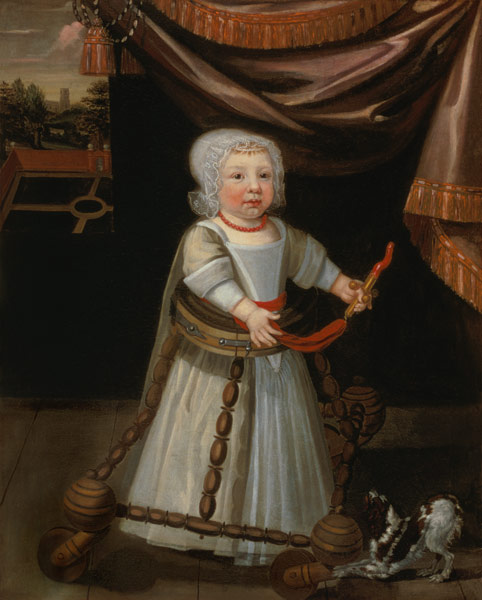 Portrait of a Boy with a Coral Rattle from English School