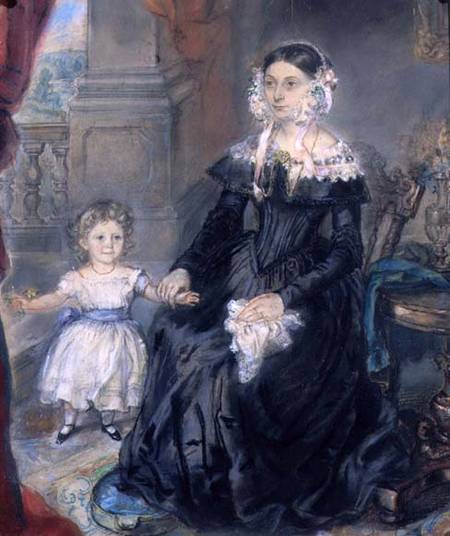 Portrait of a Mother and Young Child in an Interior from English School