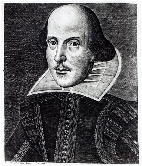 Portrait of William Shakespeare; engraved by Martin Droeshout from English School