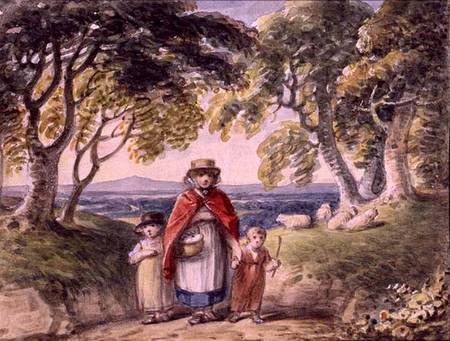 Portrait of a Woman and Two Children in a Woodland Landscape from English School