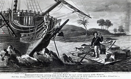 Robinson Crusoe carrying away on his raft the most useful remains of the wreck from English School