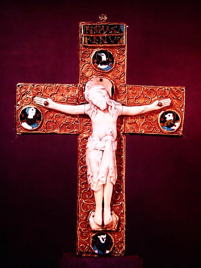 Saxon Crucifix, Anglo-Saxon, c.1000 (ivory and gold) from English School