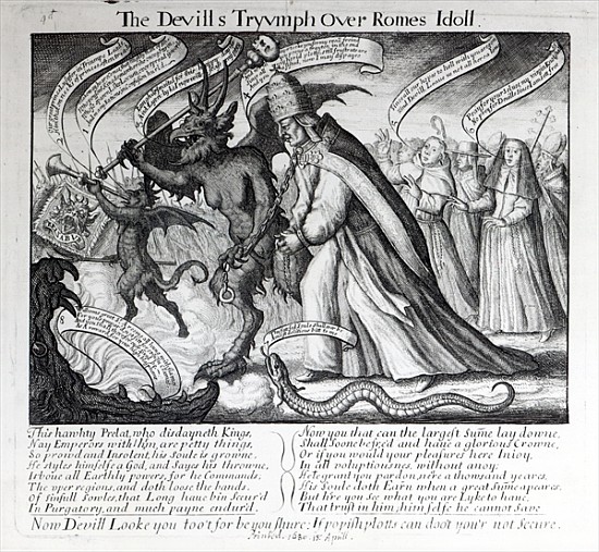The Devil leading the Pope in Chains from English School