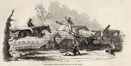 The Harrow Steeple Chase: The Fall at the Brook, from ''The Illustrated London News'', 26th April 18 from English School