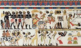 Nubian chiefs bringing presents to the King of Egypt, copy of an Ancient Egyptian wall painting from