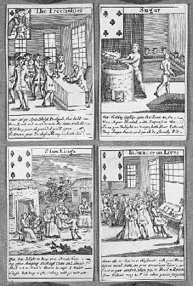 Playing Cards depicting current commercial ventures, c.1720