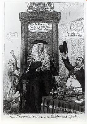 The Casting Vote, or the Independant Speaker, satirical cartoon showing then Prime Minister, Henry A