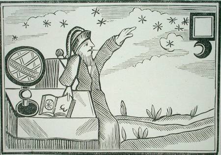 Wizard Consulting the Moon and the Stars, illustration from a collection of chapbooks on esoterica from English School