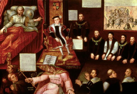 King Edward VI (1537-53) and the Pope, c.1570 (oil on panel) from English School, (16th century)