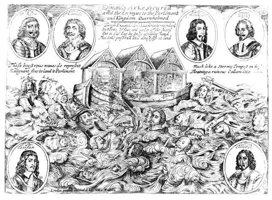 England's Ark Secured and the Enemies to the Parliament and Kingdom Overwhelmed, 1645-46 (engraving) from English School, (17th century)