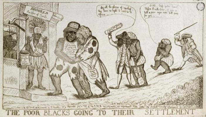 The Poor Blacks Going to their Settlement, pub. by E. Macklew, 1787 (etching) from English School, (18th century)